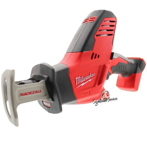 M18 Hackzall Cordless One Handed Reciprocating Saw Kit angled view, showcasing compact red and black design for tight spaces.
