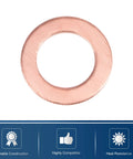 Pro Grade Copper Flat Washers M8 X 13mm X 1mm Sealing Rings for Screws Bolts and Nuts on a white background.