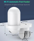 No Sweat Wifi Automatic Fish Feeder Wall Mount Auto Dispenser For 20 Plus Gallon Aquariums USB powered with measurement guide.