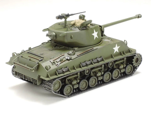 One Forty Eight Scale US Medium Tank M4A3E8 Sherman Plastic Model Kit with realistic cast turret and detailed T66 tracks.