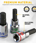 Pro Grade 21-Piece Hex And Torx Socket Set With Magnetic Rail Organizer, showing S2 steel bits and CR-V steel sockets