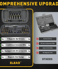 46 In 1 Magnetic Pro Grade Ratchet Screwdriver Set with case showing bits and drivers comparison with others