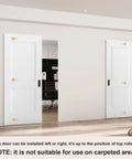 Kick Back Those Old Hinges With This Seamless Concealed Sliding Barn Door 30 By 84 Inches opened showing doorway and room divider use.