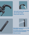 Dual Function Freestanding Tub Filler Faucet In Oil Rubbed Bronze With Waterfall Flow, Dope High-Flow Spout, Hand Shower, And Mixer Taps