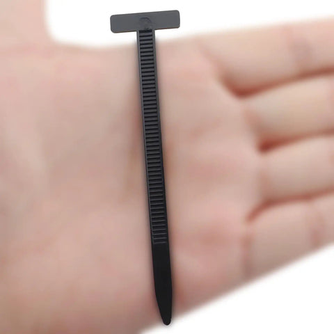 Heavy Duty Black Nylon Universal Cable Tie Buckles Push Mount Zipper Straps With Pin And Button Design shown on hand
