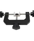Heavy Adjustable Woodworking Face Clamp Delivering Total No Sweat Aluminum Grip Cabinet Edge Tool Built Badass For Pro Carpenters And Serious Diy Crews On Sites, top view, showing black steel construction and knobs.