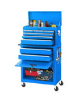 Rolling Tool Chest With Detachable Top Box And Locking Wheels Heavy Duty Steel Cabinet With Drawer Liners For Garage And Workshop Storage Warehouse And Repair Shop Built Tough And Easy To Roll Blue, blue steel chest with open lid and drawers