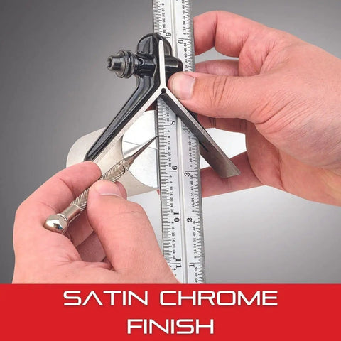 Person using Pro Grade 300mm Satin Chrome Blade for combination squares, showing 35 graduation with millimeter and half millimeter sides.