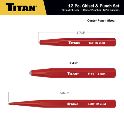 12-Piece Chisel And Punch Set Pro Grade Heavy Duty Tools With Cold Chisels Center Punches And Pin Punches One-Piece Forged Construction