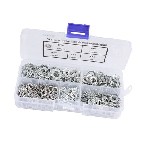 Heavy Duty Galvanized Serrated Lock Washer Set 700-Piece Fastening Kit For Automotive Marine And Home Appliances Five Sizes M3 M4 M5 M6 M8