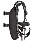 Side view of Zen Deluxe Single Tank Scuba BCD with Narrow Zen Wing for superior buoyancy control, stainless backplate, no weight pockets.
