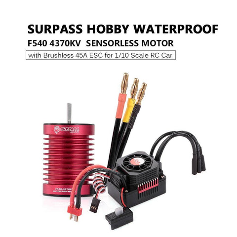 Waterproof 4370KV Brushless RC Car Motor with 45A ESC for 1 Tenth Scale RC Cars and Trucks.