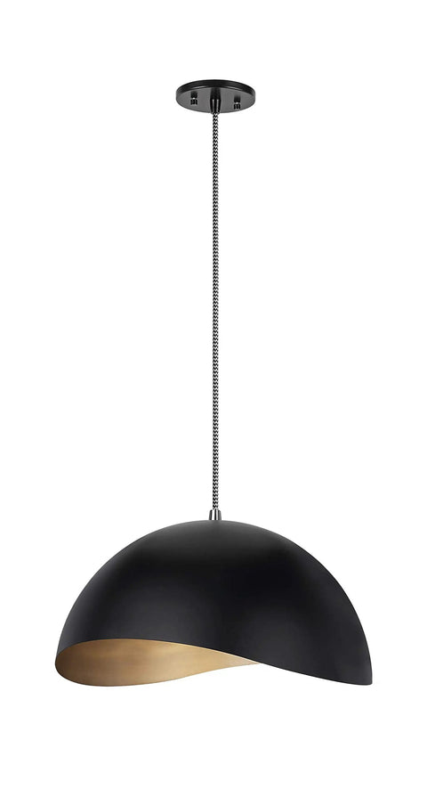 One Light Hanging Mini Pendant Ceiling Light In A Cool Matte Black Finish With Metal Shade, Transitional Style, 15-Inch Wide