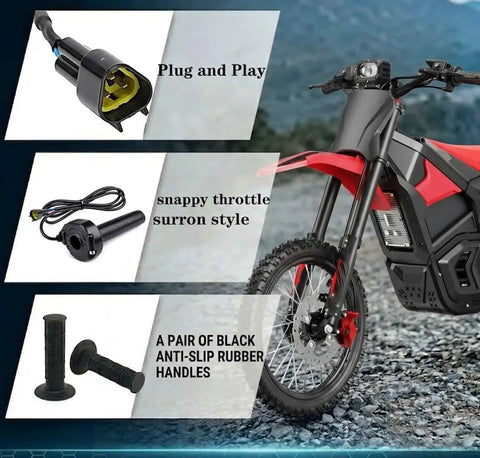Full Twist Throttle Handle Kit With Male Connector, Rolling Bearing And Cable For IN10 Valtinsu Strike Shadow SX Electric Dirt Bikes, Blue Brown Wire Updated, Plug And Play No Rewiring Required Ready To Install