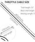 48 Inch Universal Throttle Cable Kit dimensions with 53" inner cable and 48" outer cable for go-karts and mini bikes.