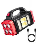 Solar Flashlight With USB C Rechargeable Power Bank, Waterproof LED Work Light And Lantern for camping and emergencies shown with USB-C cable.