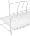 Built Tough White Metal Laboratory Bottle Drying Rack With Thirty Two Pegs For Test Tubes And Glassware showing clear drip tray and pegs