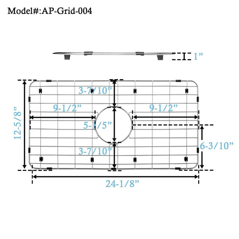 Stainless Steel Kitchen Sink Grid And Protector For Center Drain Bottom Rack 24 1/8 By 12 5/8 Inches dimensions diagram