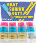 Marine Grade Heat Shrink Butt Connectors 200 Pack 26-10 Gauge in container, assorted colors and sizes visible