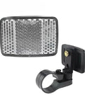 Eight Piece Bike Front And Rear Reflector Kit with aluminum bicycle bell, focus on white front reflector with mounting bracket