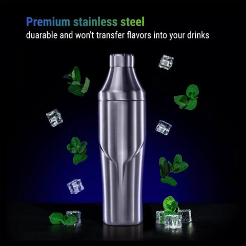 Boss Level Heavy Duty Double Wall Vacuum Insulated Cocktail Shaker Bottle chills your favorite sips fast with premium stainless steel.