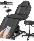 Premium Electric Tattoo Chair Bed With Stool, Heavy Duty Styling Massage Table Lift System with remote control and ergonomic design.
