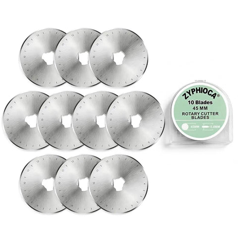 45mm Rotary Cutter Blades Set 10 Pack Replacement Blades For Fabric And Leather Ultra Sharp High Carbon Steel Fits Fiskars OLFA Truecut Cutters Durable Pro Grade Go To For Quilting Sewing And Craft Projects, blades with case