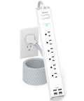 Badass 10 Foot Extension Cord With Built In Surge Protector Power Strip Six AC Outlets Four Fast Charging USB Ports Flat Wall Design