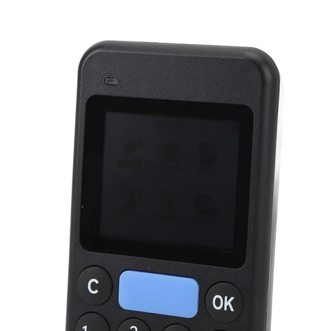 Close-up of Handheld Inventory Scanner With 2.4 Inch Screen, 1D and 2D Barcode Data Collector in black with blue button