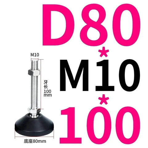 Image of Threaded Leveling Feet with Swivel Base for Tables and Furniture Adjustable Foot Stands, fits M10 threads, 100mm length.