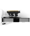 Side view of vertical GPU mounting kit with 175mm PCIe 4x16 riser cable, heavy duty steel bracket, mounted in PC case.