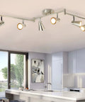 6 Light Flexible Track Lighting Rail With Adjustable Heads Slick LED Spotlight Ceiling Fixture In Brushed Steel in kitchen
