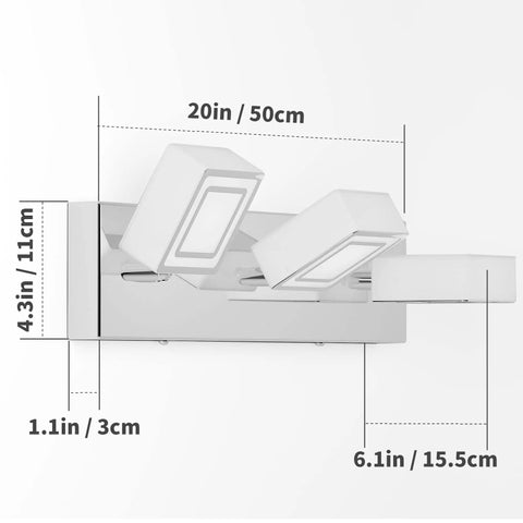 Lit Three Light Chrome Vanity Light Bar With Dimmable LED Heads, Adjustable 180 Degree Up Down And 360 Degree Swivel dimensions