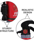 Close-up of Realistic Water Squirt Fire Extinguisher Toy For Kids Pretend Play Durable Plastic with sturdy structure and realistic design.