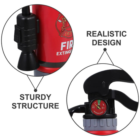 Close-up of Realistic Water Squirt Fire Extinguisher Toy For Kids Pretend Play Durable Plastic with sturdy structure and realistic design.