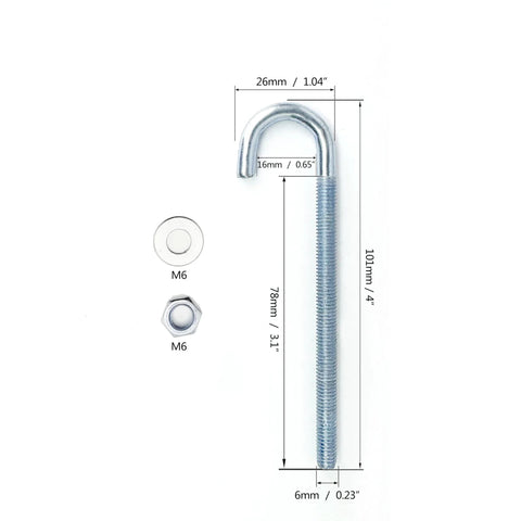 Ten Pcs Zinc Plated J Bolts One Quarter Inch By Four Inch With Nuts And Washers For Concrete Pads Wood Projects Outdoor Installations And General Construction Anchorage Durable Galvanized Steel Hardware Kit, bolt, nut and washer dimensions shown
