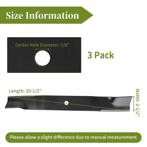 High Lift Blades Kit For 60 Inch Mower Decks And Pro Master 260Z Zero Turn Mowers 3 Pack Replacement size details