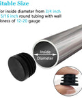12 Pcs Round Plastic Hole Plugs 25mm Black End Caps for tubing showing size compatibility with hand holding a plug and diagram