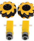 Two yellow omni wheel set for TT geared motor 60mm rubber coated omnidirectional wheels left and right pair for DIY smart robot car.