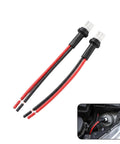 Rugged T10 Male Socket Connector Pair With Pre Wired Extension Plug Adapter For Turn Signal Brake Tail Light DRL Bulb Holder Harness, black, with red and black wires.