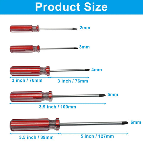 Top Shelf U Type Magnetic Screwdriver Set With Five Spanner Bits Sizes M1.7 To M2.8 Built Like A Tank For Legit Diy Fixes And No Headache Repairs Guaranteed, showing screwdriver sizes 2mm to 6mm.