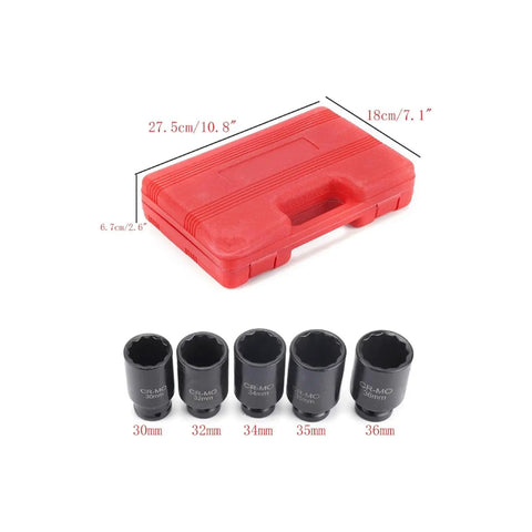 12 Point 1/2 Inch Drive Axle Hub Nut Socket Set Metric Impact Wrench Kit Garage Tools, red case with 30-36mm CR-MO sockets