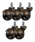 Top Shelf Vintage Brass Swivel Caster Wheels 2 Inch Antique Stem Casters With Integrated Brake Lock and Precision Ball Bearings Set of 5