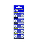 Premium SR616SW Watch Batteries, 1.5 Volt Silver Oxide Button Cells, 10 pack on blue card for fine timepieces.