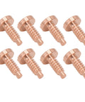 8 Piece Stainless Steel Watch Case Screws Set For Back Cover Repair, rustproof wristwatch screws in rose tone displayed in a row