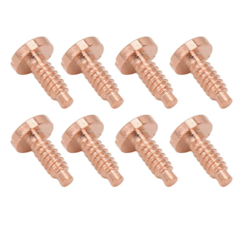 8 Piece Stainless Steel Watch Case Screws Set For Back Cover Repair, rustproof wristwatch screws in rose tone displayed in a row
