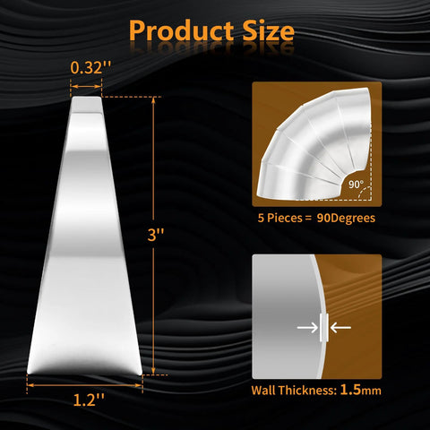 Piclafe 304 stainless steel pie cuts, polished, 3-inch tall, 1.2-inch base; 5 pieces form 90-degree exhaust elbow.