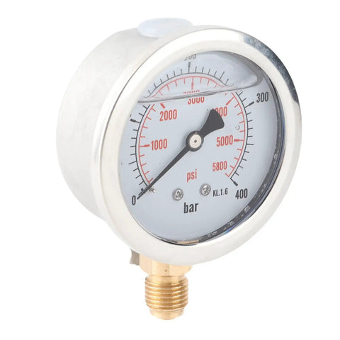 Pro Grade 0-400 Bar 0-5800 PSI Dial Hydraulic Pressure Gauge With G1 Quarter Thread, 63mm Dial, Dual Scale Bar And PSI