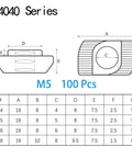 Diagram of 4040 Series M5 T Nuts Hammer Head T Slot Nut Fasteners Nickel Plated Carbon Steel Nuts For Aluminum Profiles Pack Of 100