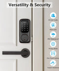 Keyless Entry Door Lock With Touchscreen Keypad Deadbolt For Front Door, ANSI Grade 2 Electronic Lock on white door.